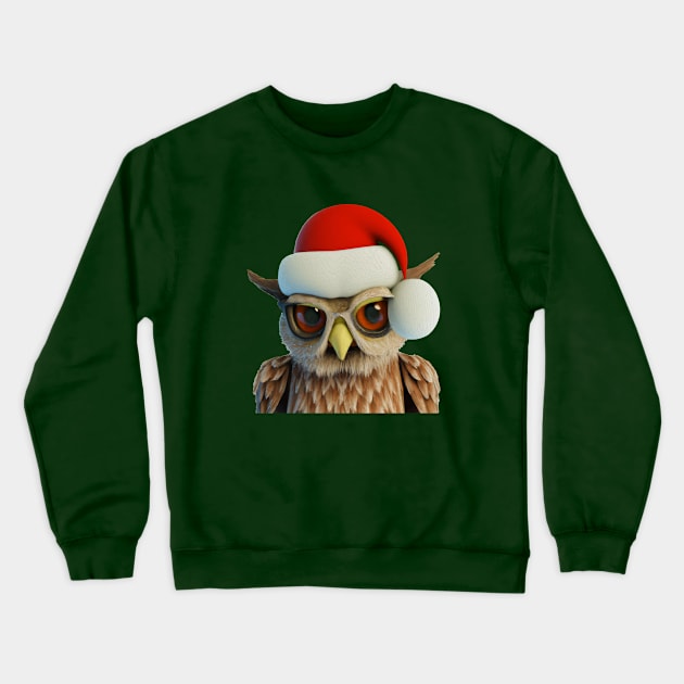 Funny Christmas Owl Wearing Santa Hat Crewneck Sweatshirt by taiche